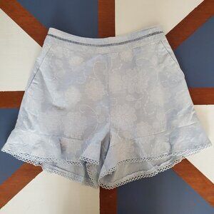 J.O.A. Shorts Womens XS Blue White‎ Floral Ruffle Leg High Rise Coquette Crochet